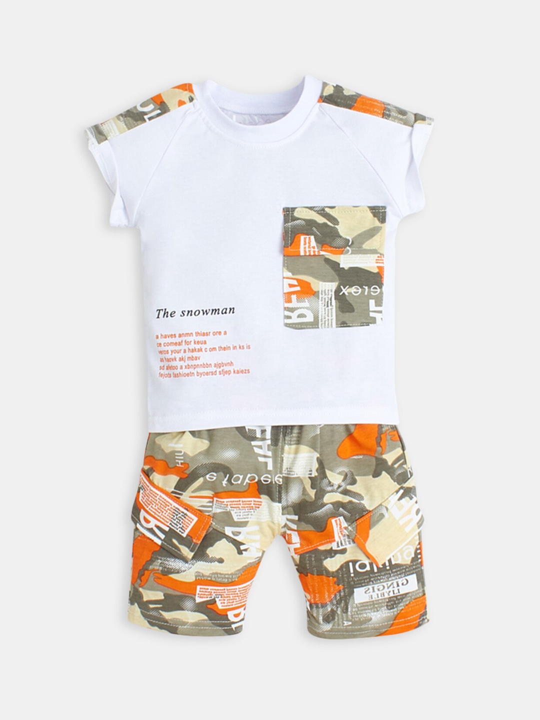 

Hopscotch Boys White & Green Printed T-shirt with Shorts