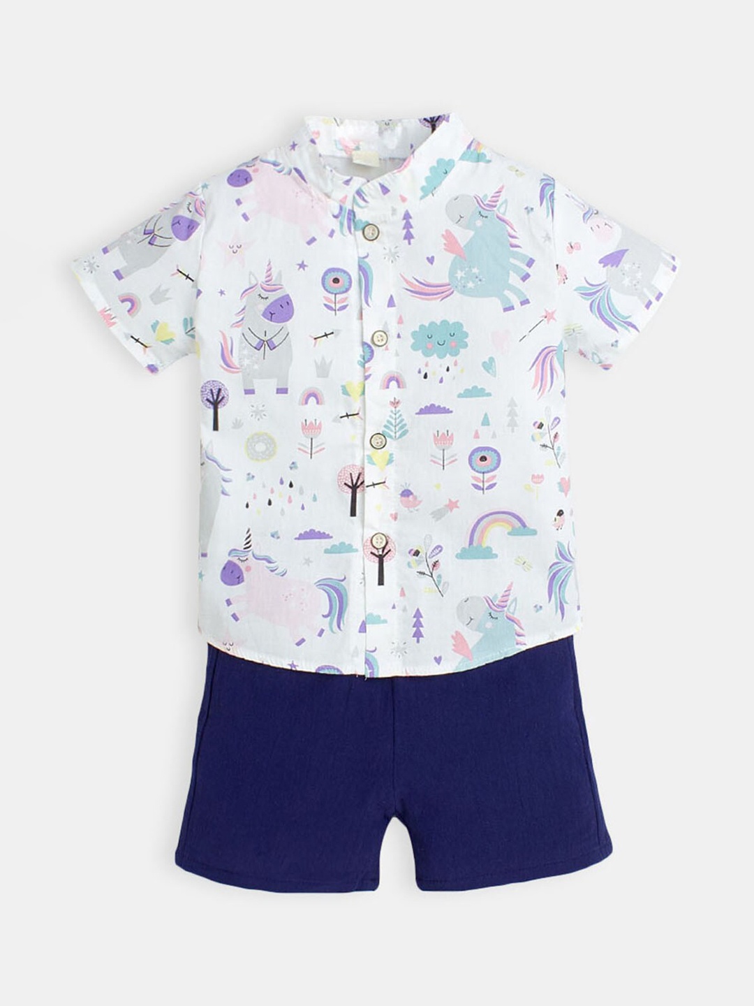 

Hopscotch Boys White & Purple Printed Shirt with Shorts