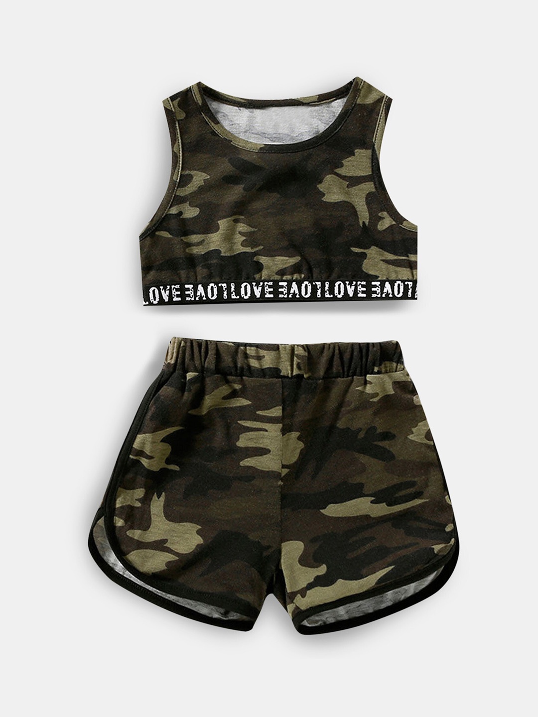 

Hopscotch Girls Green & White Printed T-shirt with Shorts