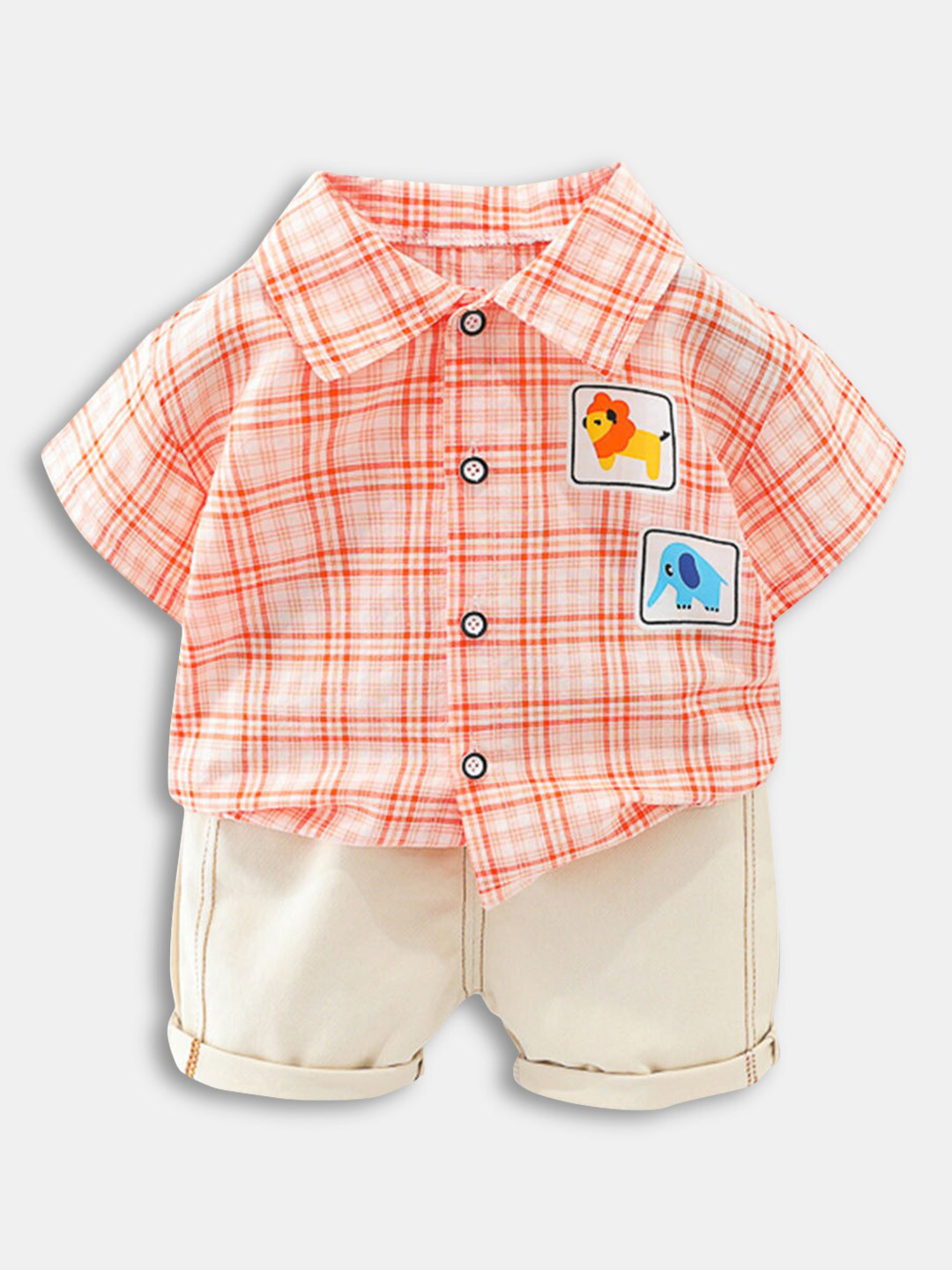 

Hopscotch Boys Red & Beige Checked Shirt with Shorts