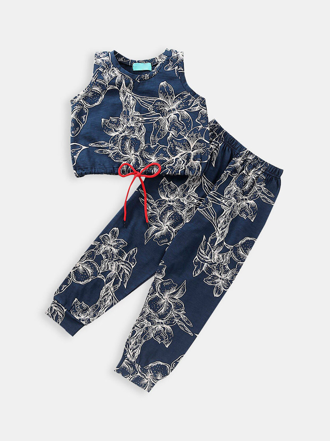 

Hopscotch Girls Navy Blue & White Printed Cotton Top with Trousers