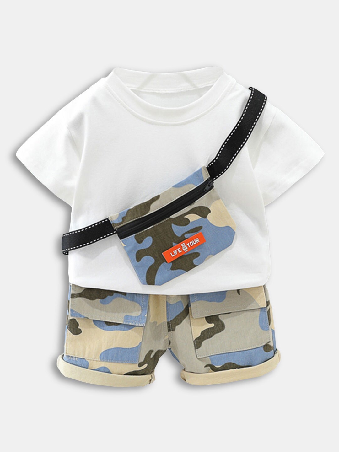 

Hopscotch Boys White & Blue Printed T-shirt with Shorts