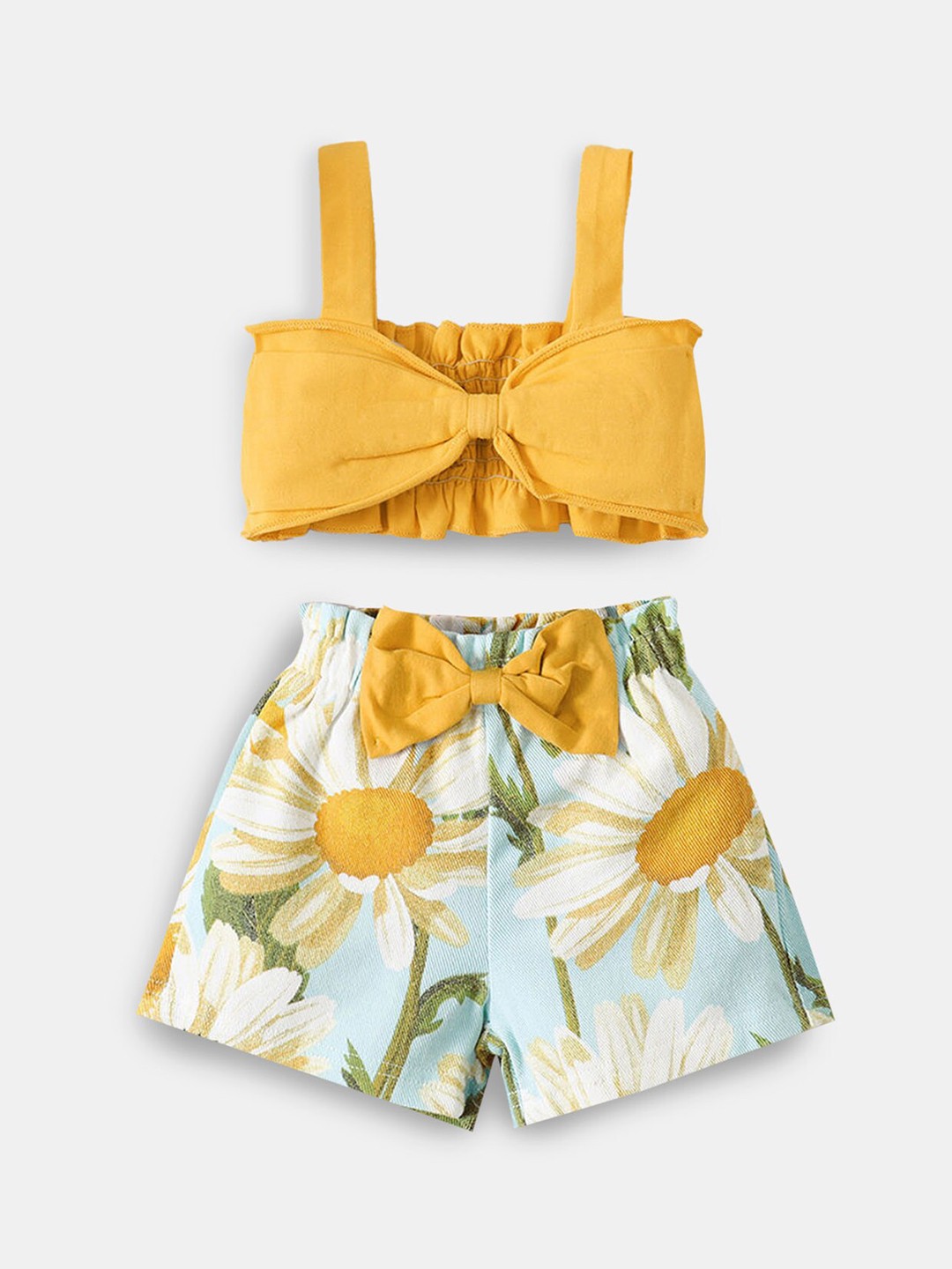 

Hopscotch Girls Yellow & Blue Printed Top with Shorts