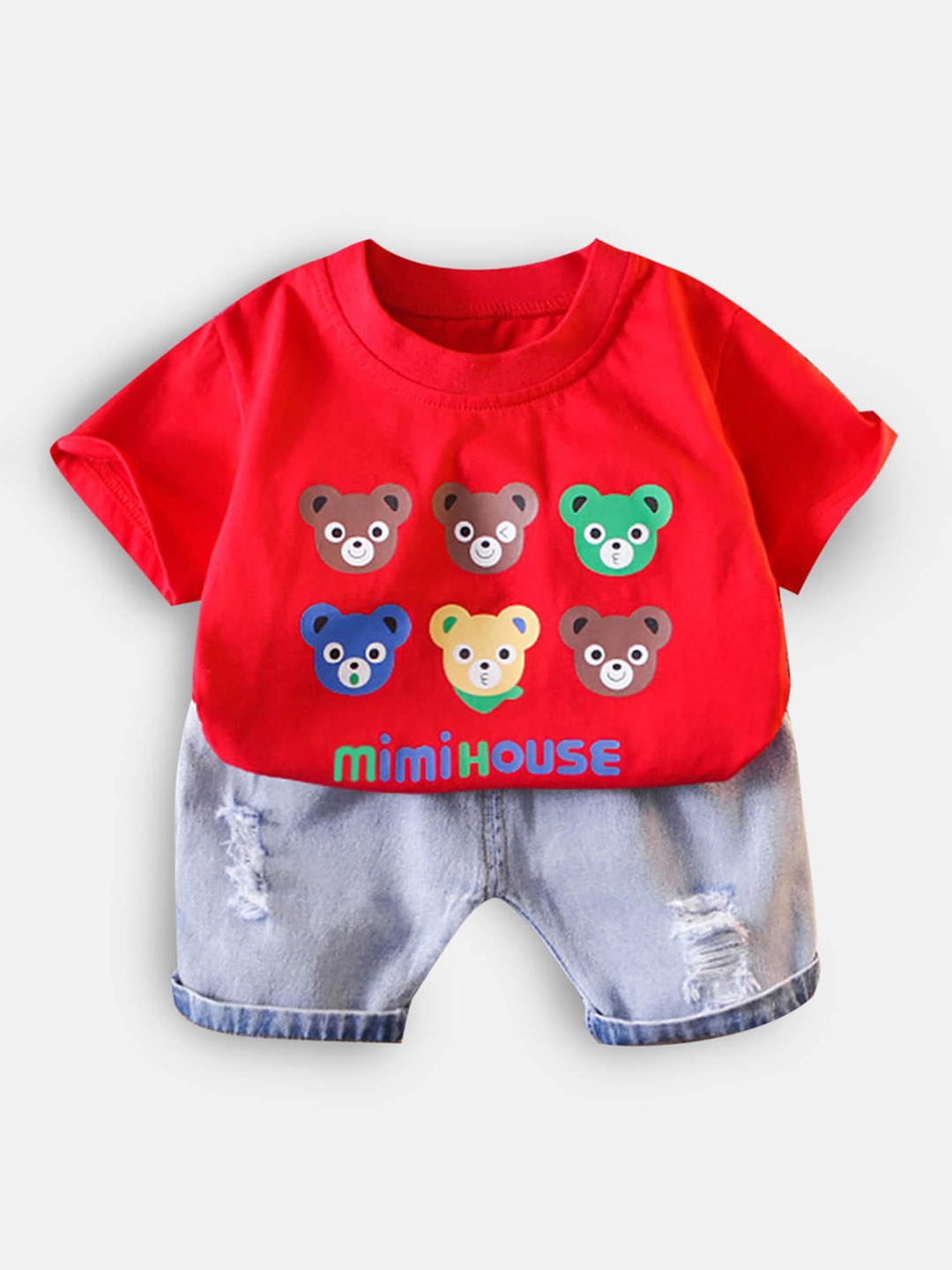 

Hopscotch Boys Red & Blue Printed T-shirt with Shorts