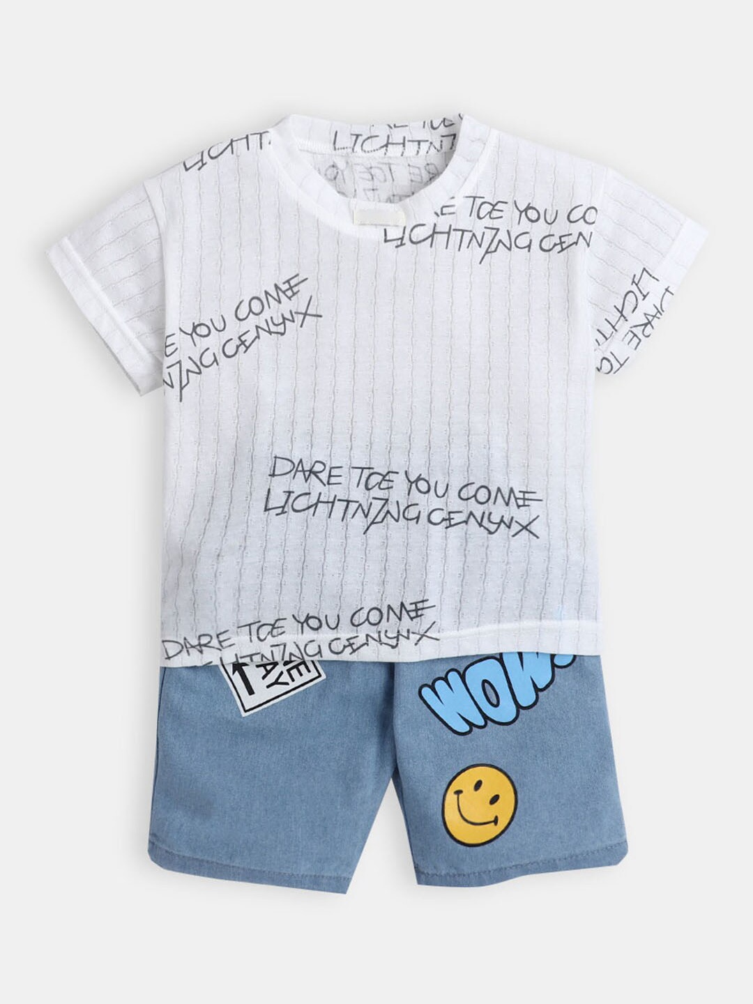 

Hopscotch Boys White & Blue Printed T-shirt with Shorts