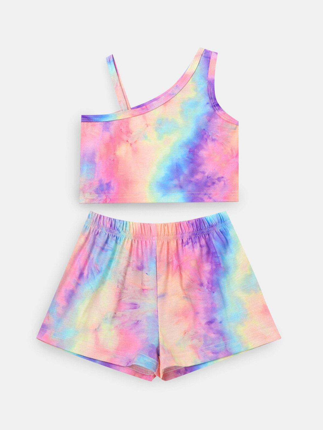 

Hopscotch Girls Peach-Coloured & Purple Dyed Top with Shorts