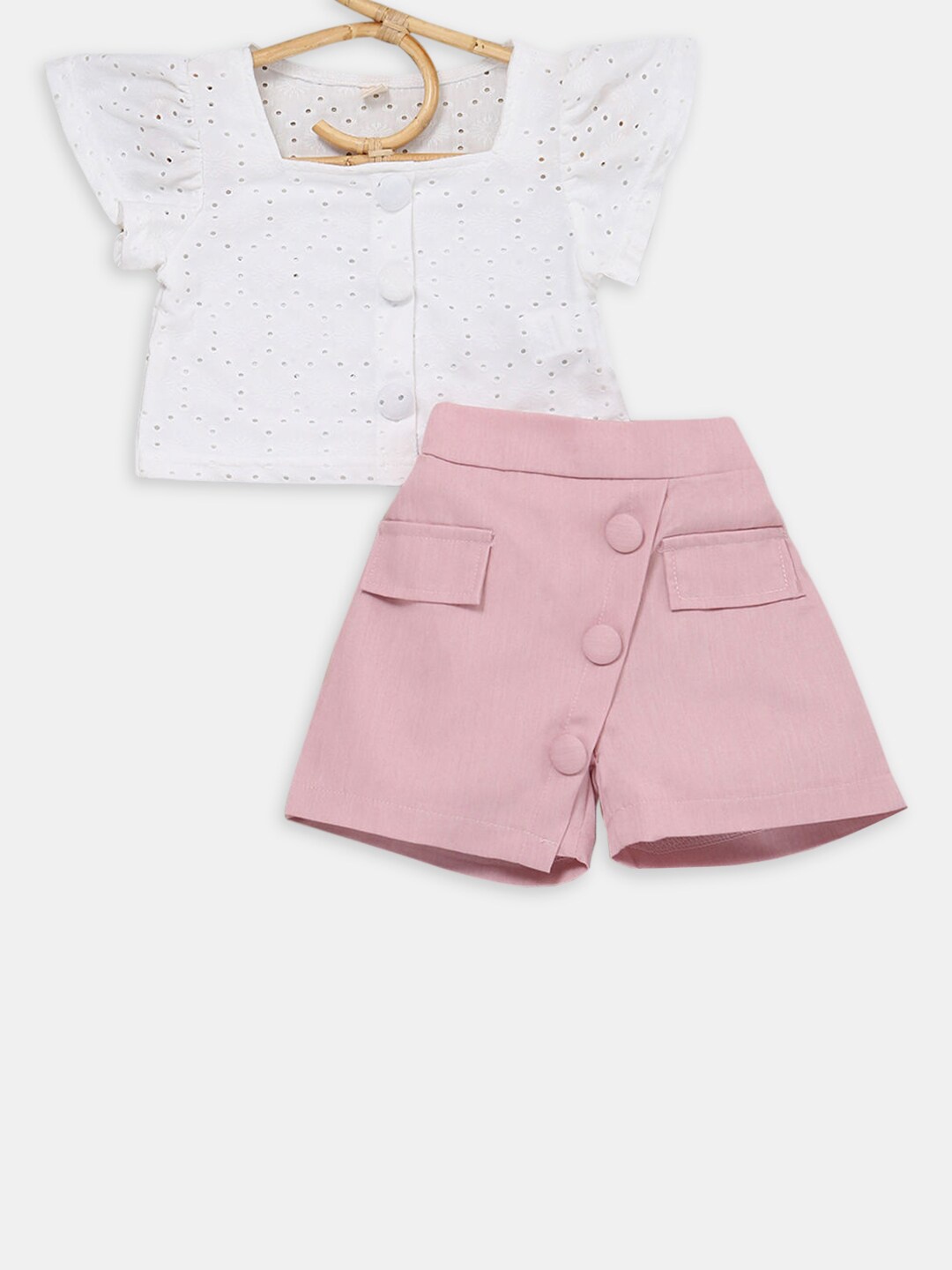 

Hopscotch Girls White & Pink Top with Shorts