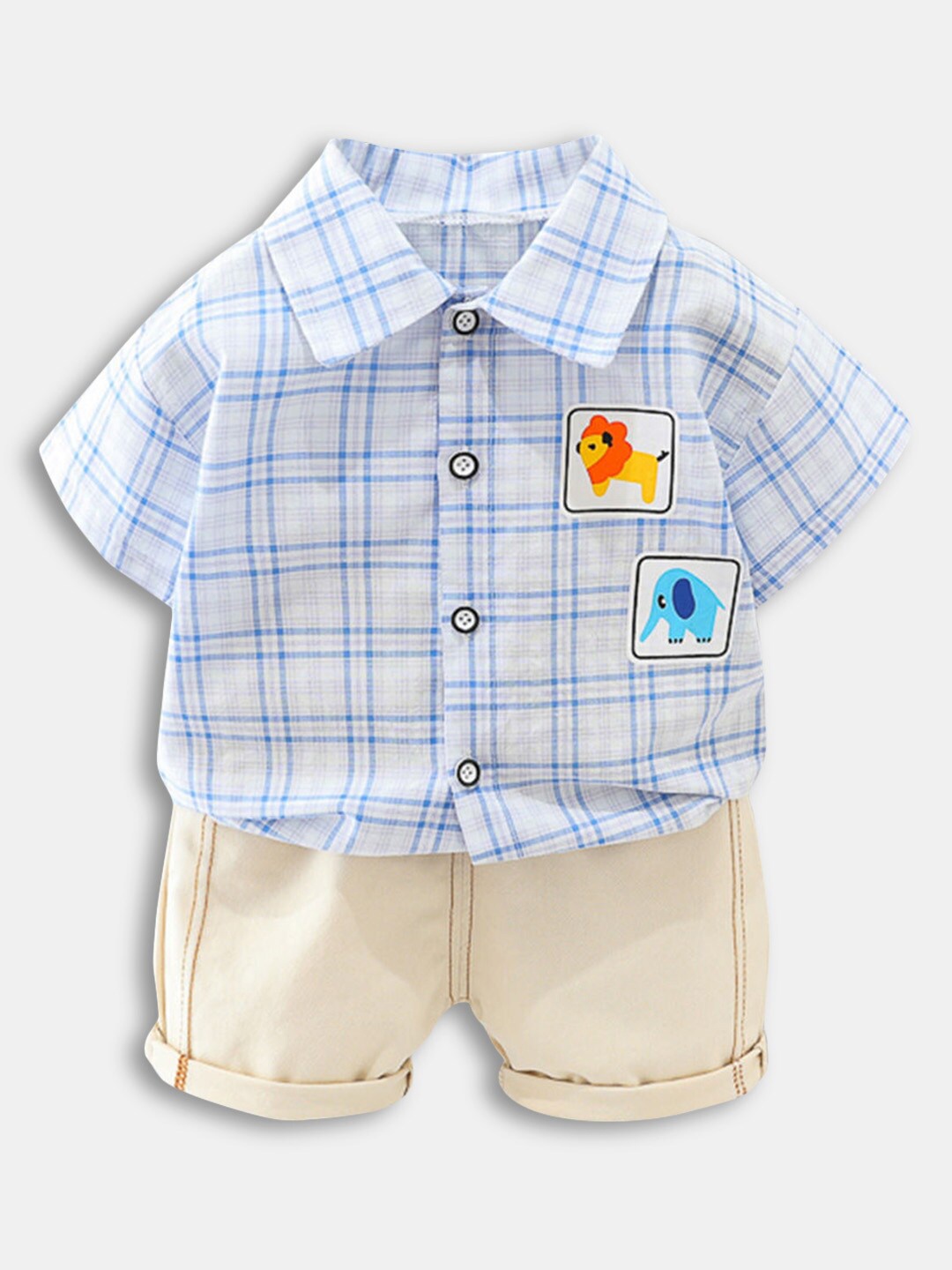 

Hopscotch Boys Blue & White Checked Shirt with Shorts