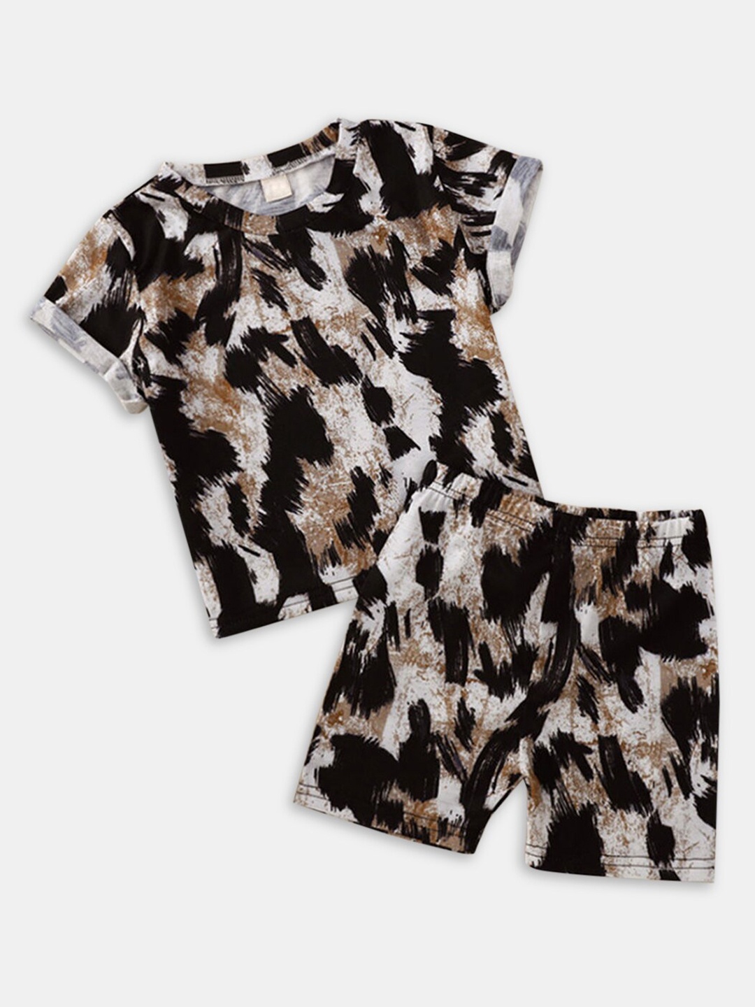 

Hopscotch Girls White & Black Printed T-shirt with Shorts