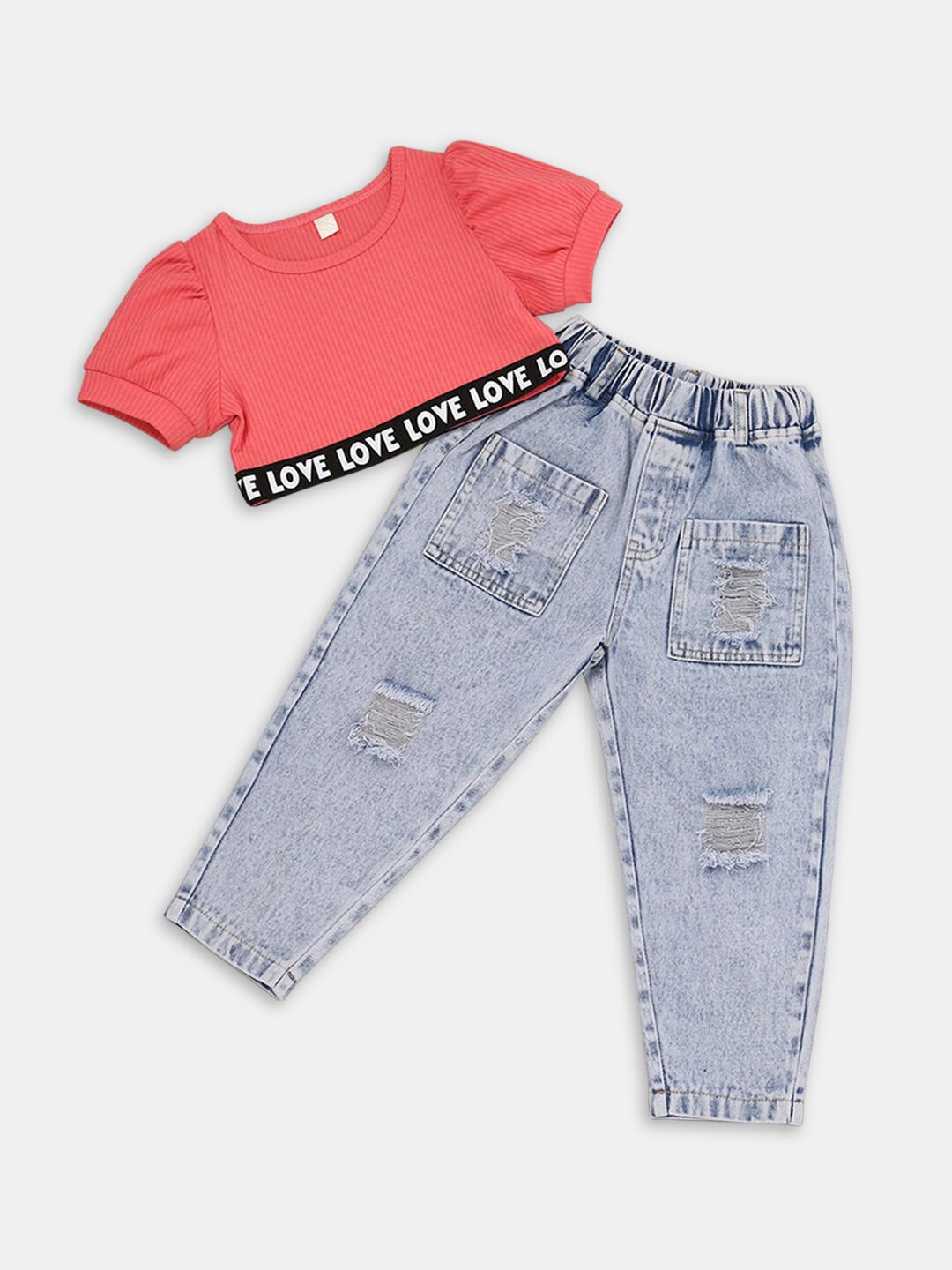 

Hopscotch Girls Pink & Blue Printed Top with Trousers