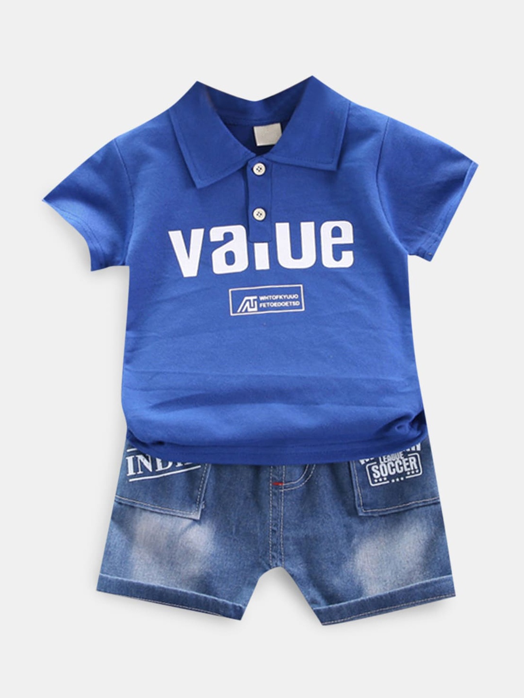 

Hopscotch Boys Blue & White Printed T-shirt With Shorts Set