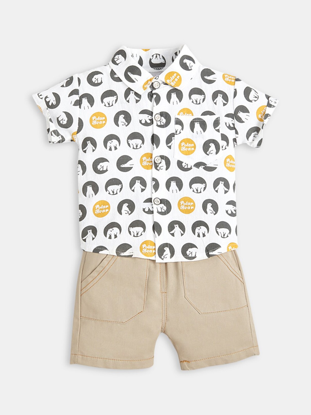 

Hopscotch Boys White & Black Printed Shirt With Shorts Set