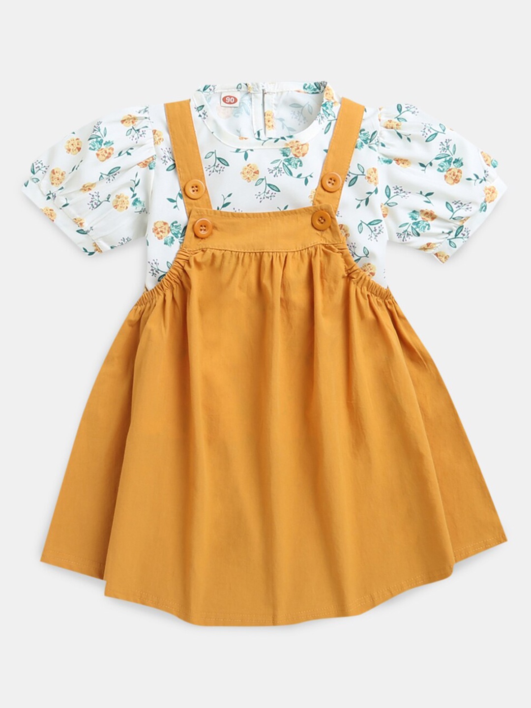 

Hopscotch Girls Orange & Green Floral Printed T-shirt with Skirt