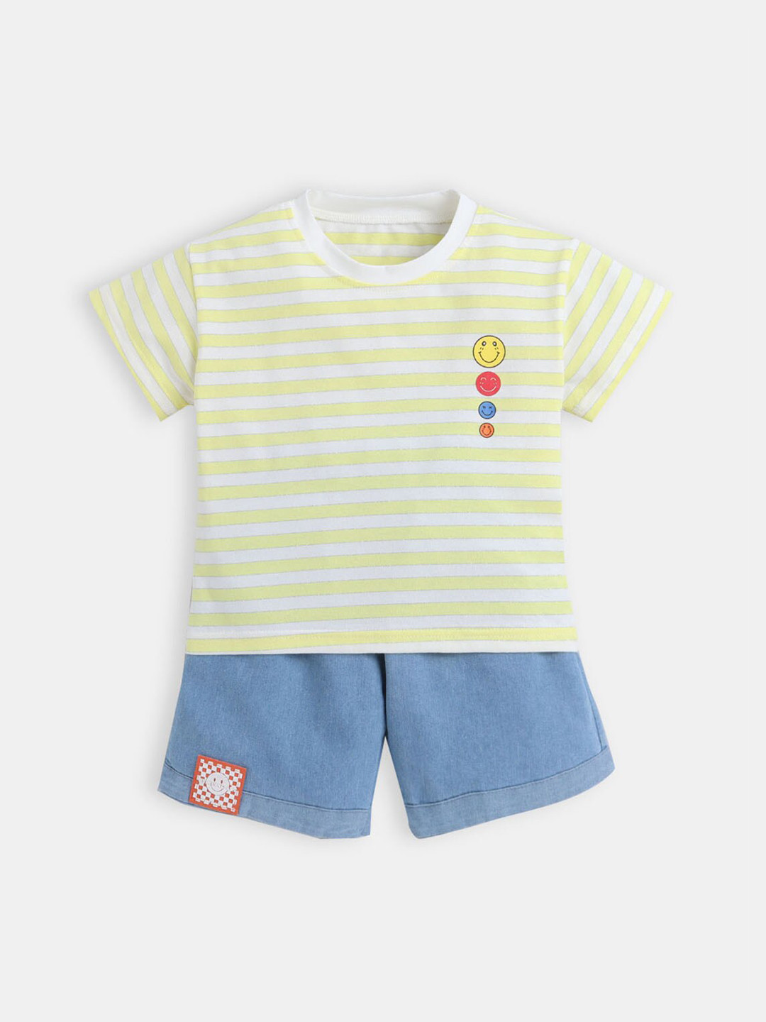 

Hopscotch Kids Boys Yellow & Blue Striped T-shirt With Shorts