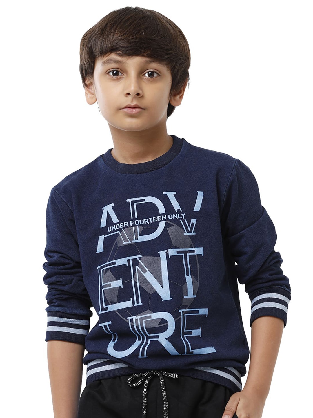 

UNDER FOURTEEN ONLY Boys Navy Blue Typography Printed T-shirt