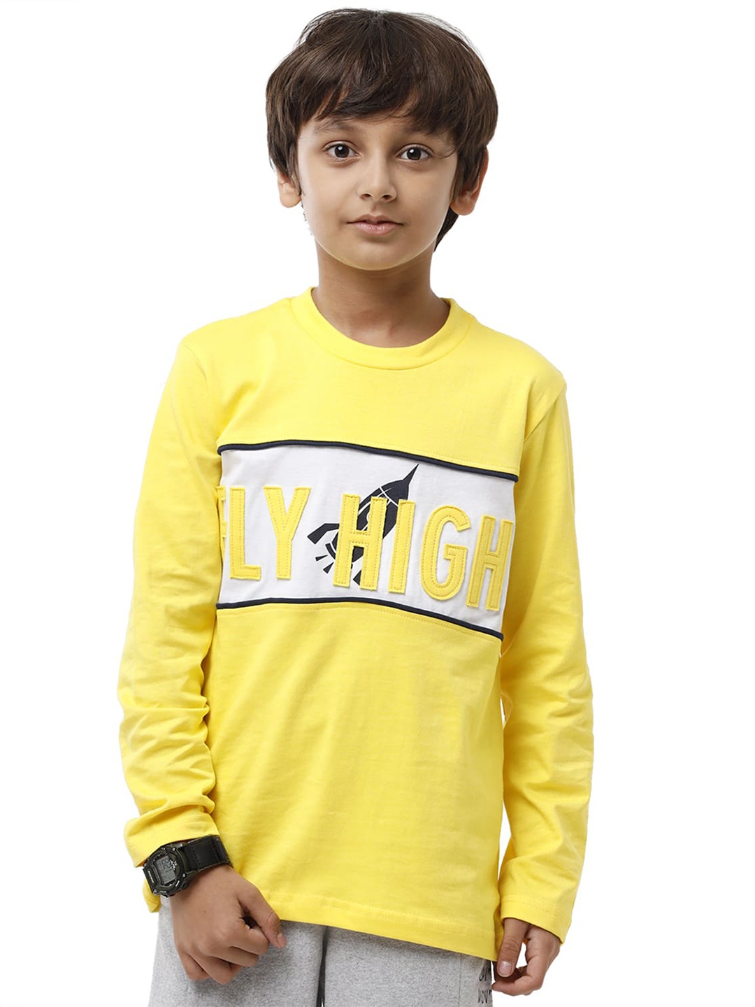 

UNDER FOURTEEN ONLY Boys Yellow Typography Printed T-shirt