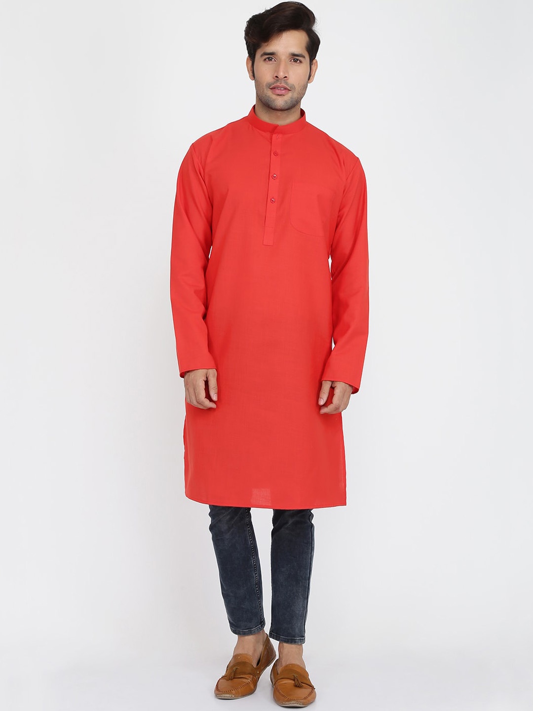 

ROYAL KURTA Men Red Solid Kurta