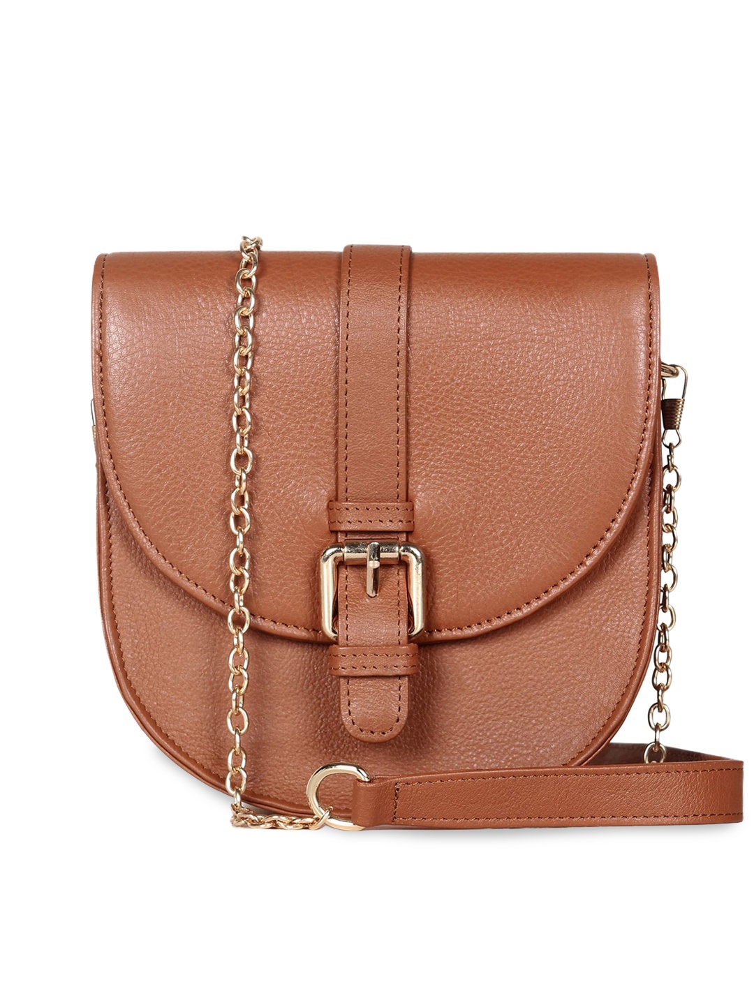 

THE CLOWNFISH Adah Tan Brown Leather Half Moon Sling Bag