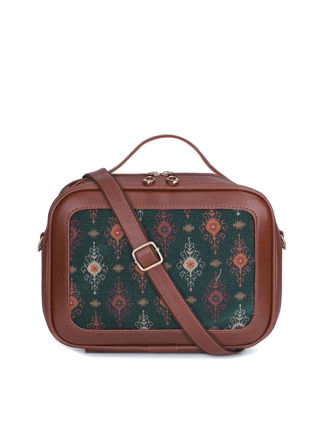

THE CLOWNFISH Abana Green Floral Printed Structured Sling Bag