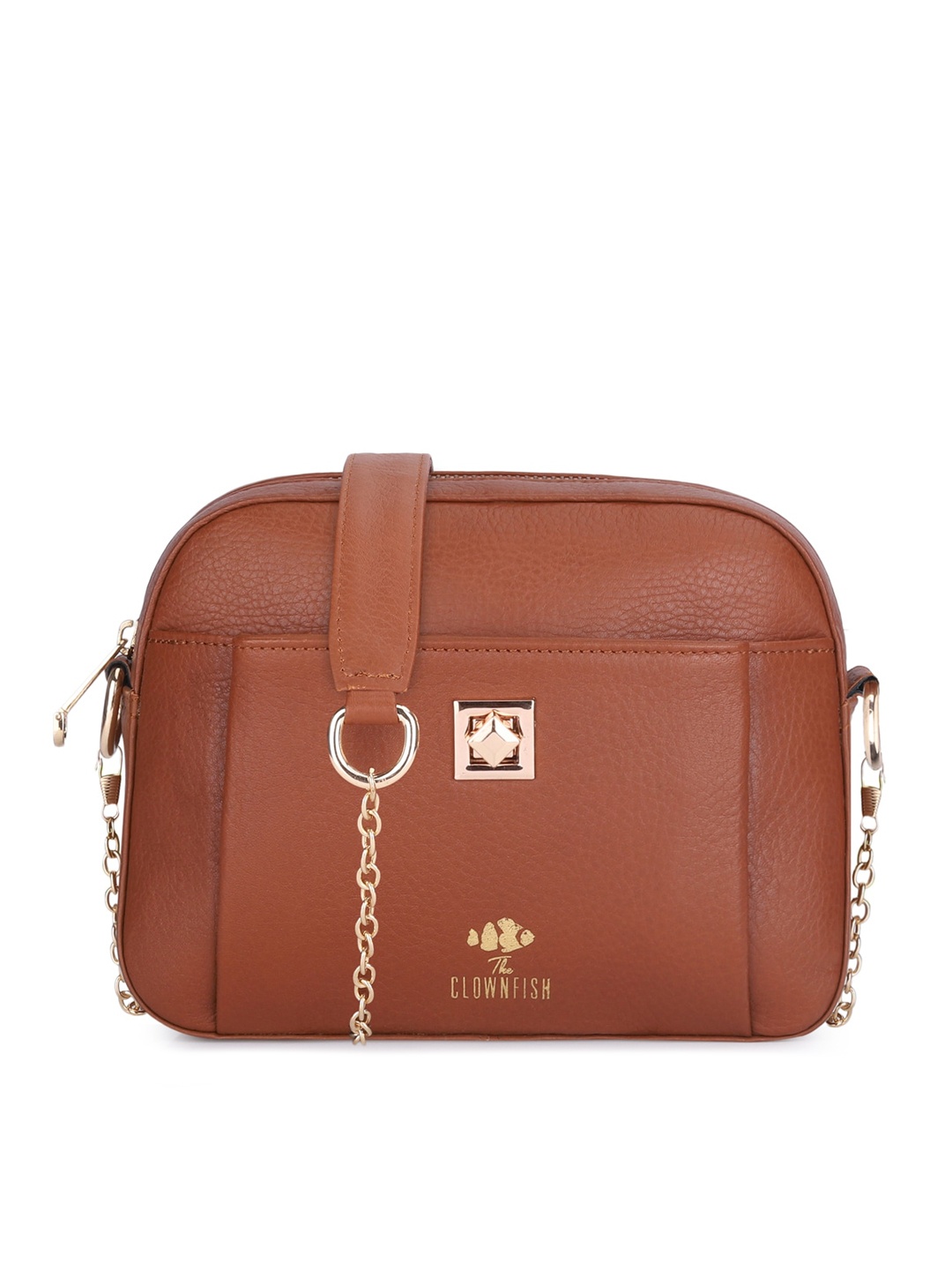 

THE CLOWNFISH Amanora Brown Leather Structured Sling Bag