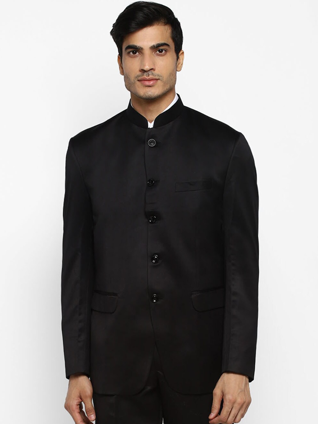 

ROYAL KURTA Men Mandarin Collar Formal Bandhgala Blazer, Black