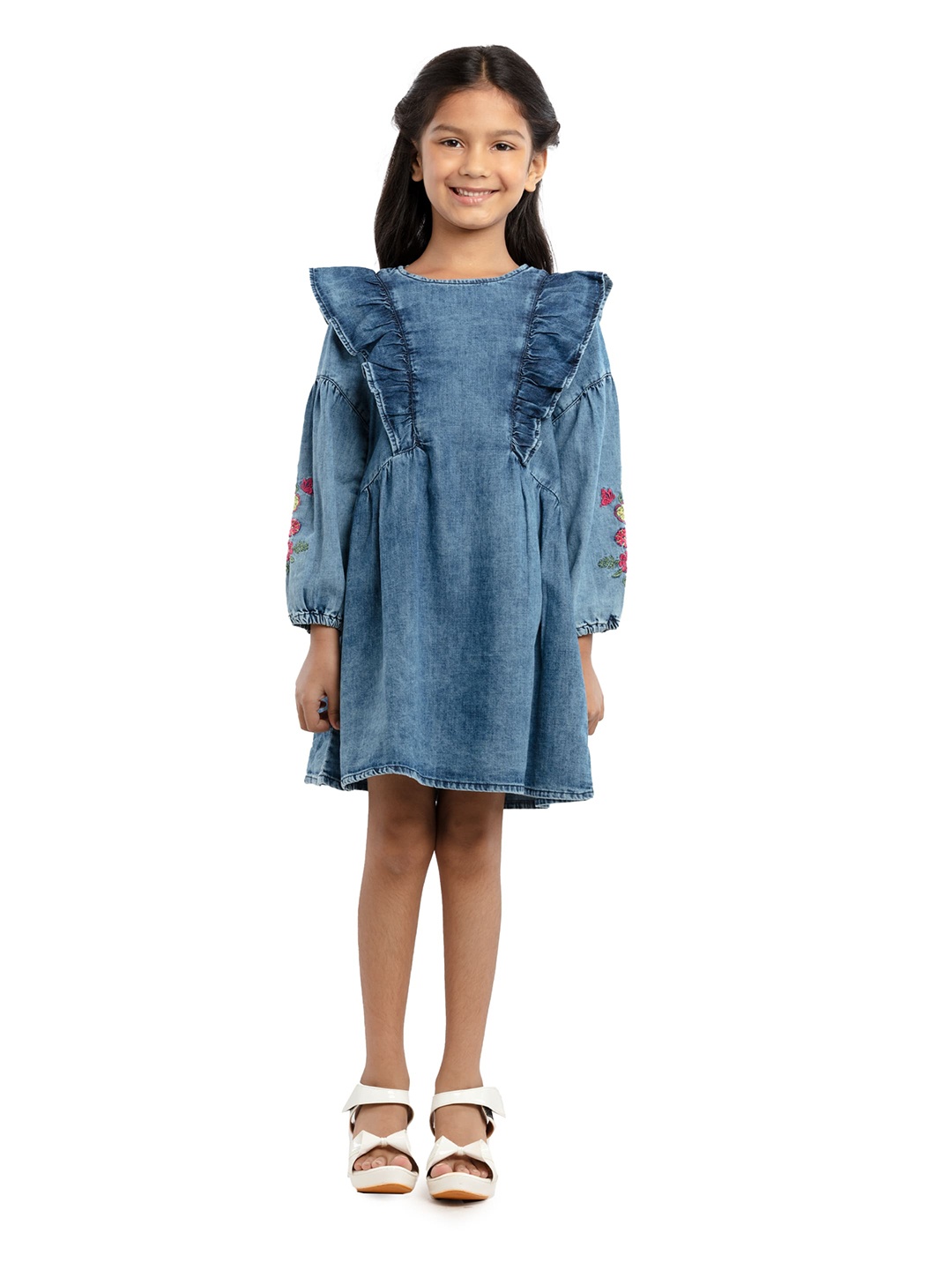 

UNDER FOURTEEN ONLY Girls Navy Blue Bishop Sleeve Dress