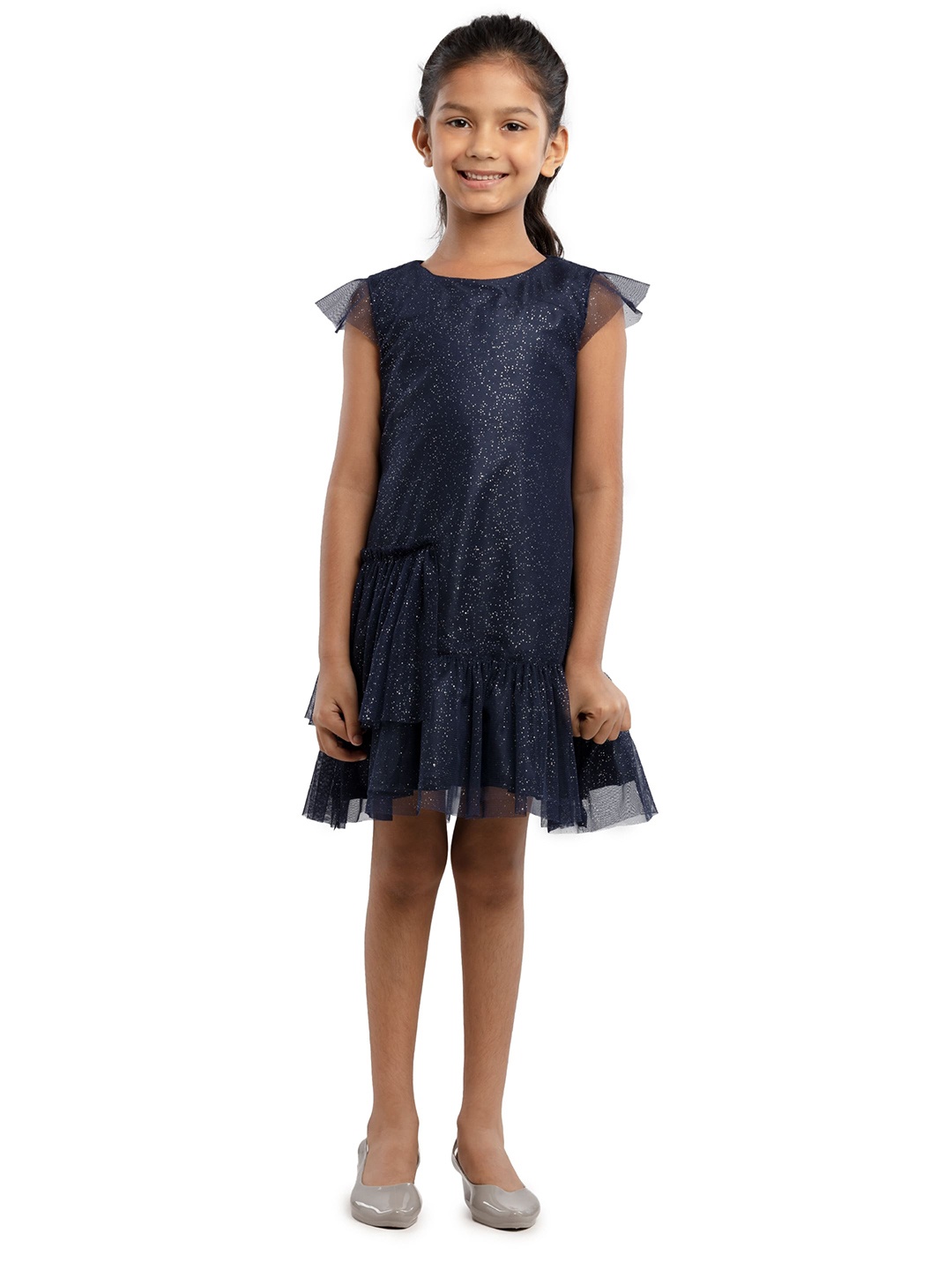 

UNDER FOURTEEN ONLY Girls Navy Blue Embellished Dress