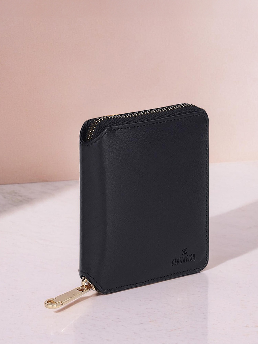 

THE CLOWNFISH Zia Black Leather Zip Around Wallet