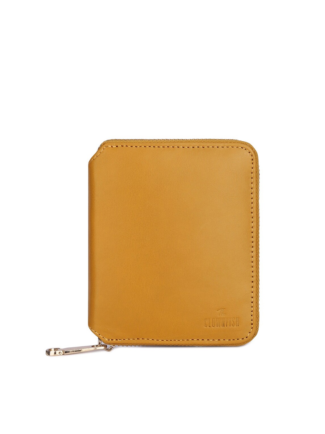 

THE CLOWNFISH Zia Yellow Leather Zip Around Wallet