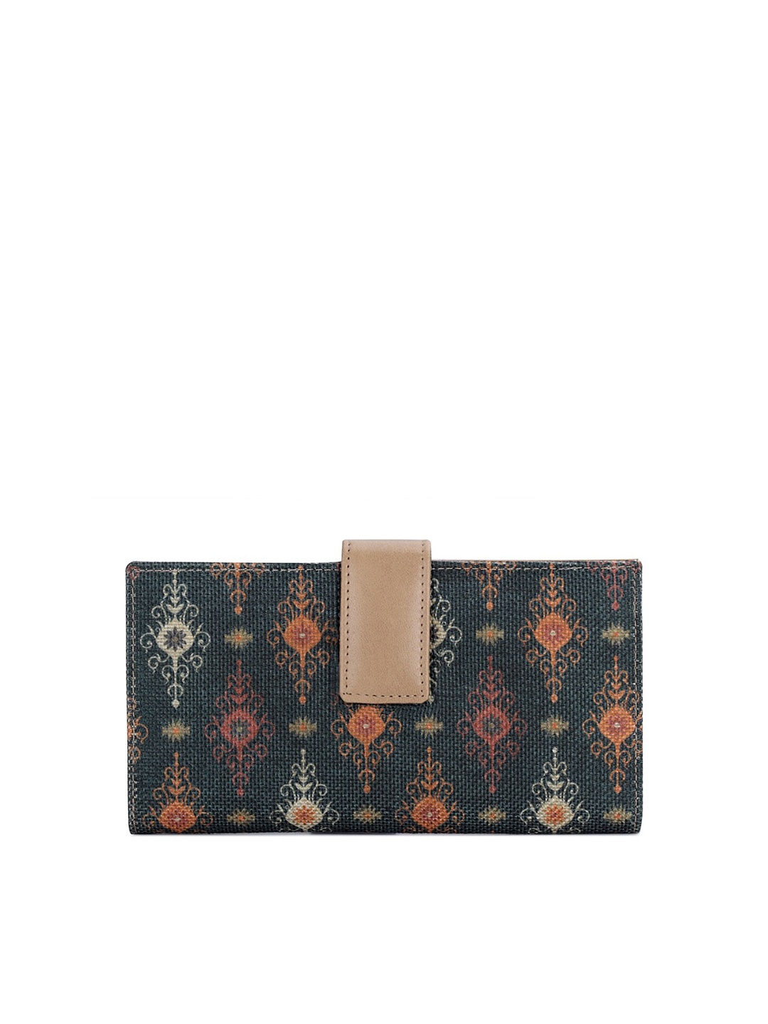 

THE CLOWNFISH Orlanda Green & Beige Ethnic Motifs Printed Two Fold Wallet