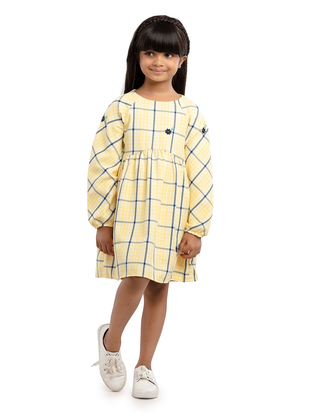 

UNDER FOURTEEN ONLY Girls Yellow Checked A-Line Dress