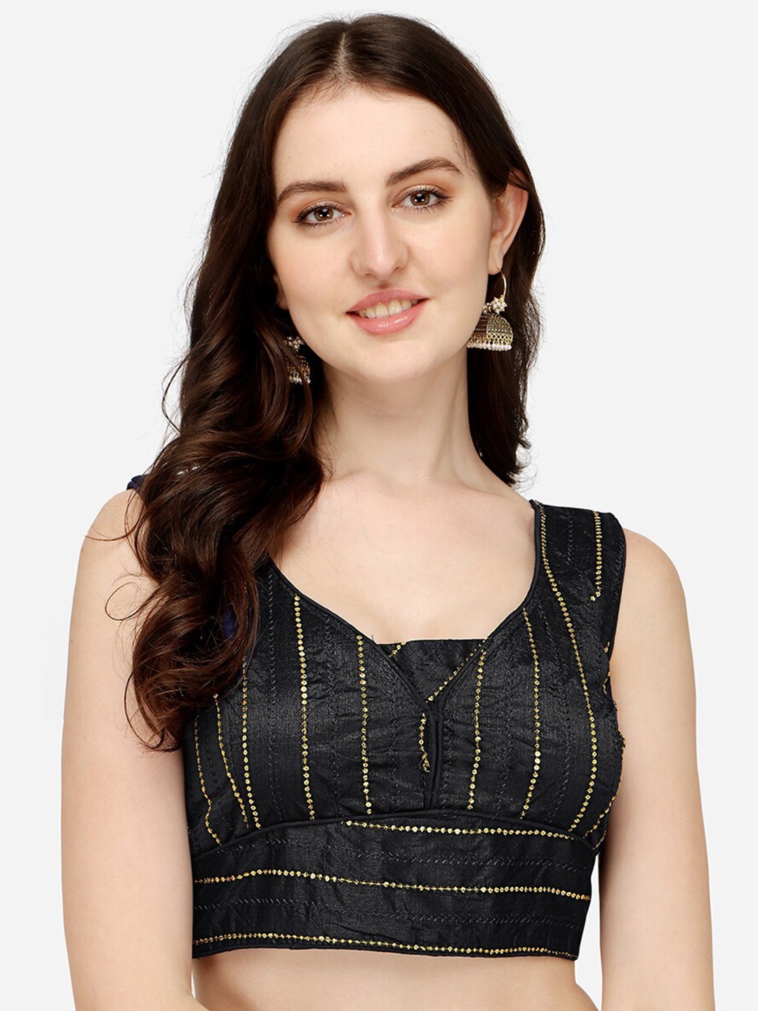 

PUJIA MILLS Women Black Embroidered Saree Blouse