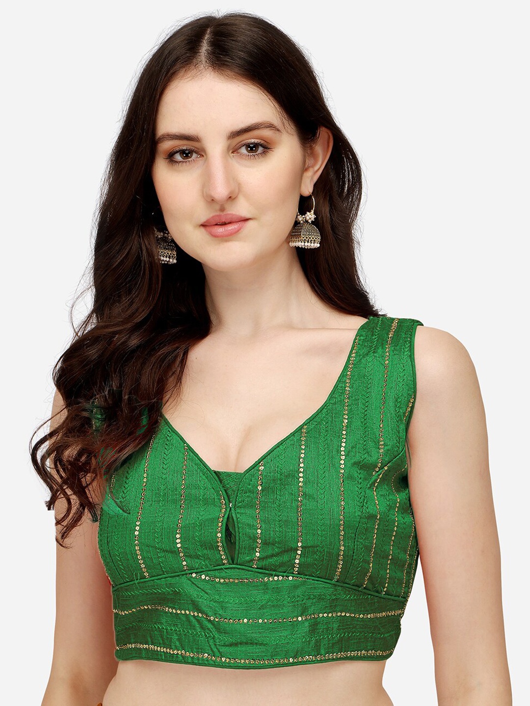 

PUJIA MILLS Green Embroidered Silk Saree Blouse