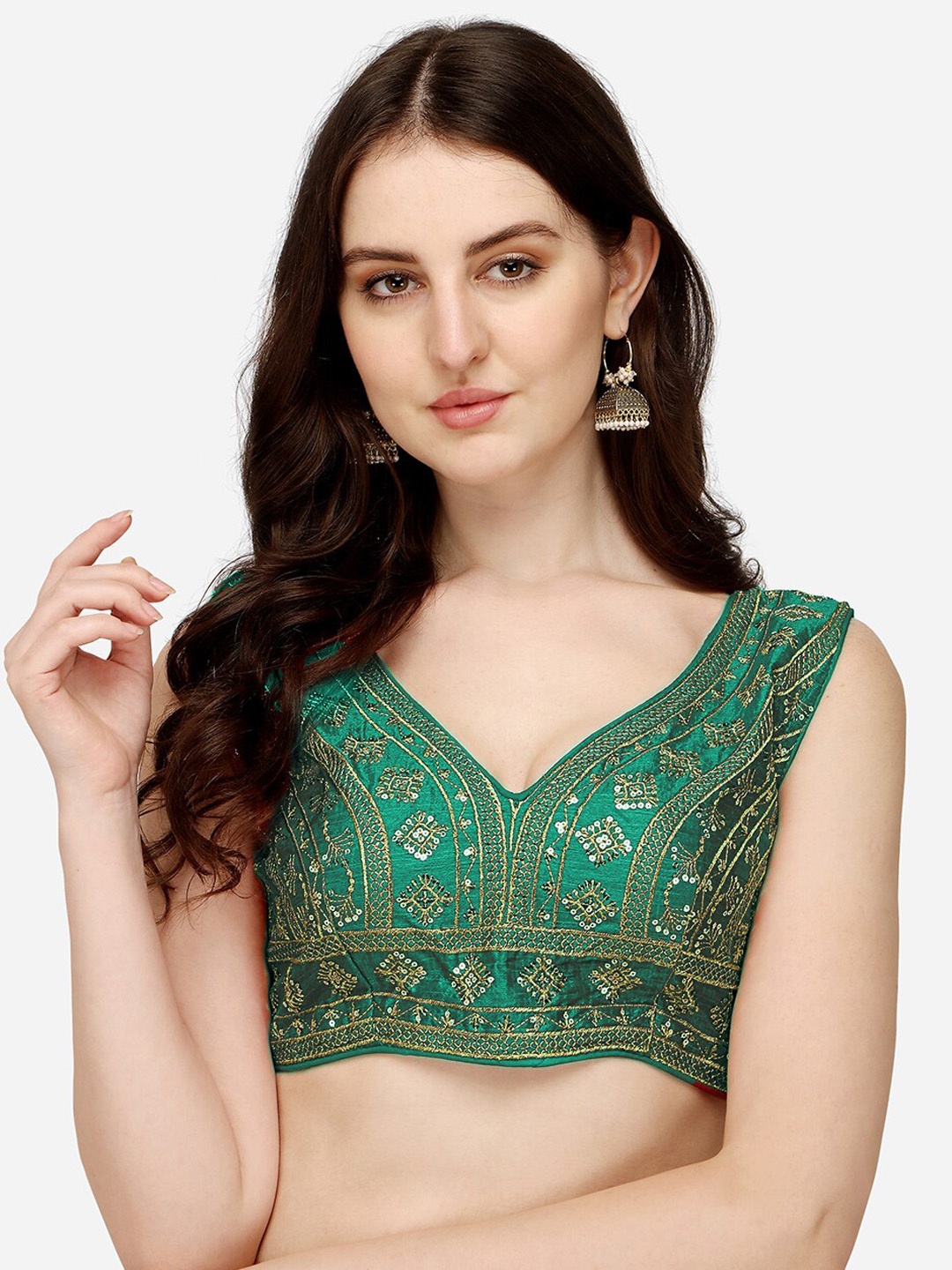 

PUJIA MILLS Women Green Sequinned Saree Blouse