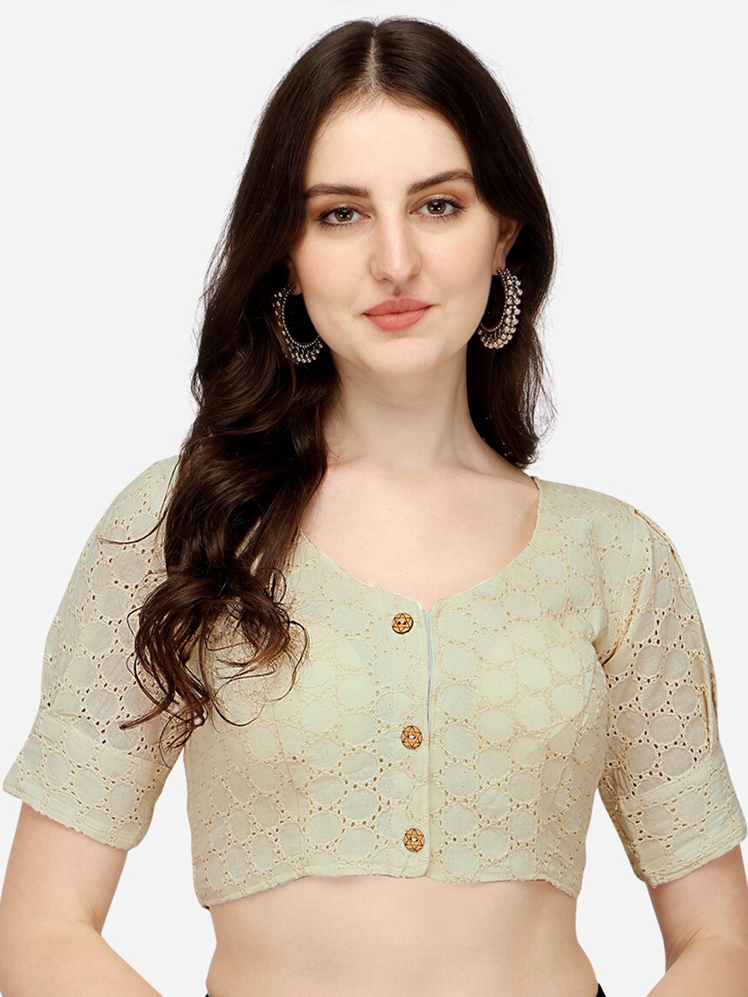 

PUJIA MILLS Women White Self Design Saree Blouse