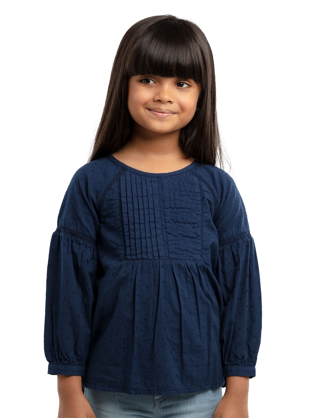 

UNDER FOURTEEN ONLY Navy Blue Bishop Sleeves Top