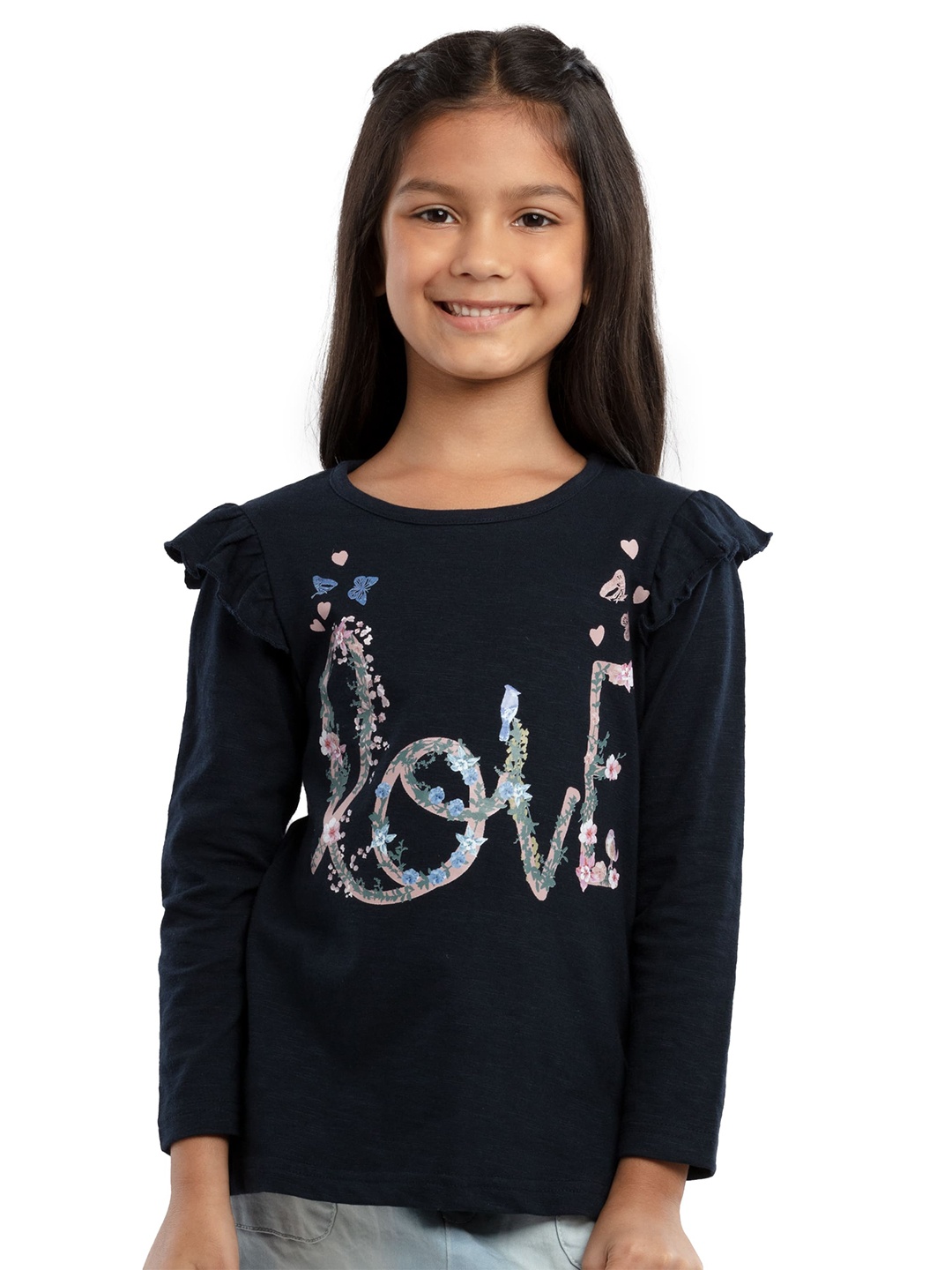 

UNDER FOURTEEN ONLY Girls Navy Blue Printed Top