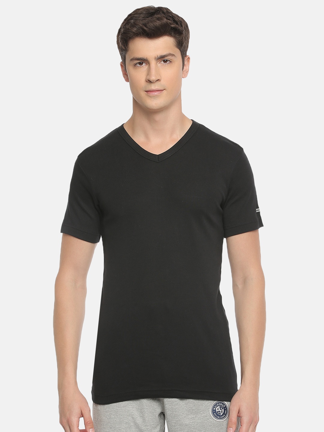 

Macroman M-Series Men Black V-Neck T-shirt