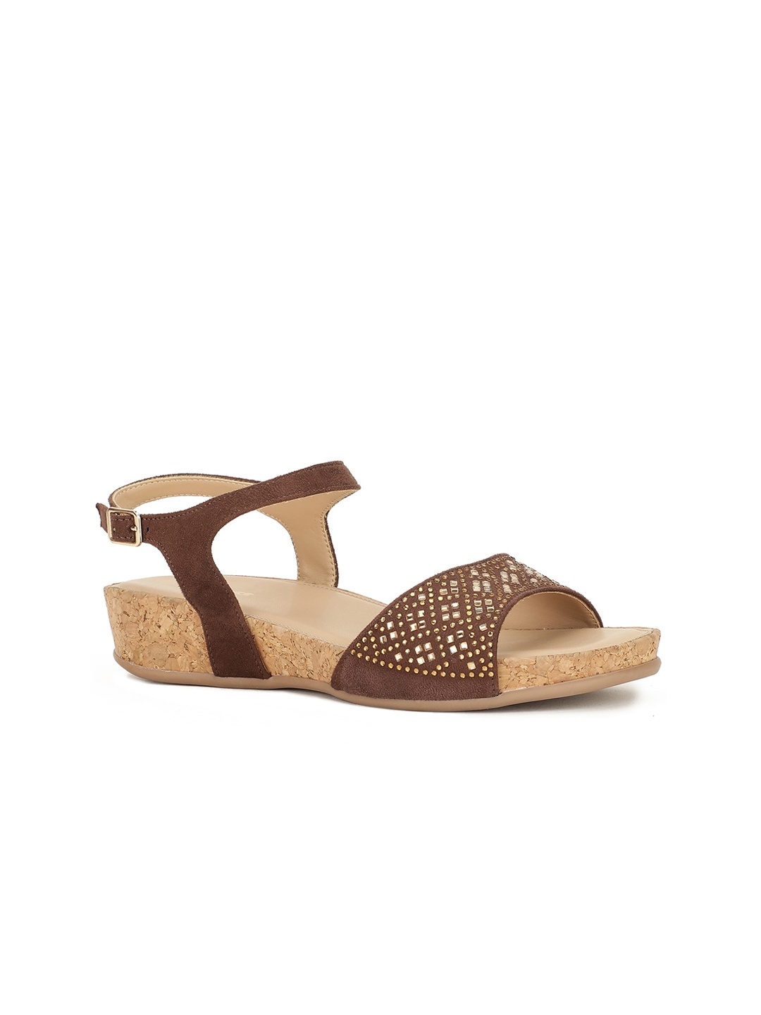 

Bata Brown Textured PU Wedge Sandals with Laser Cuts