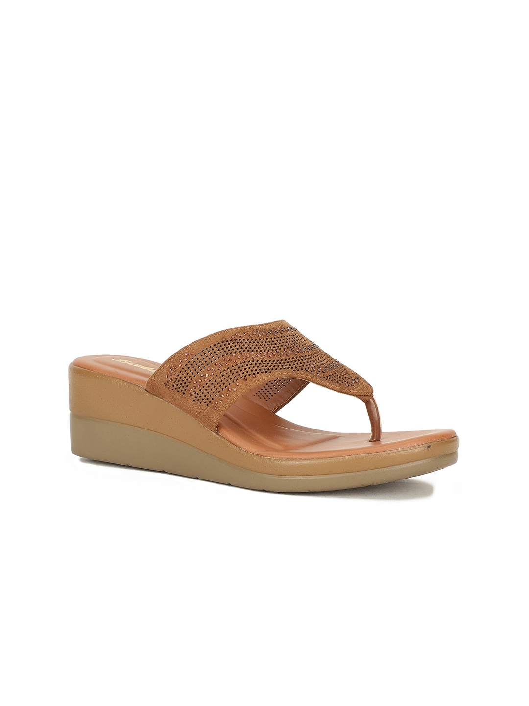 

Bata Women Tan PU Flatform Sandals with Laser Cuts