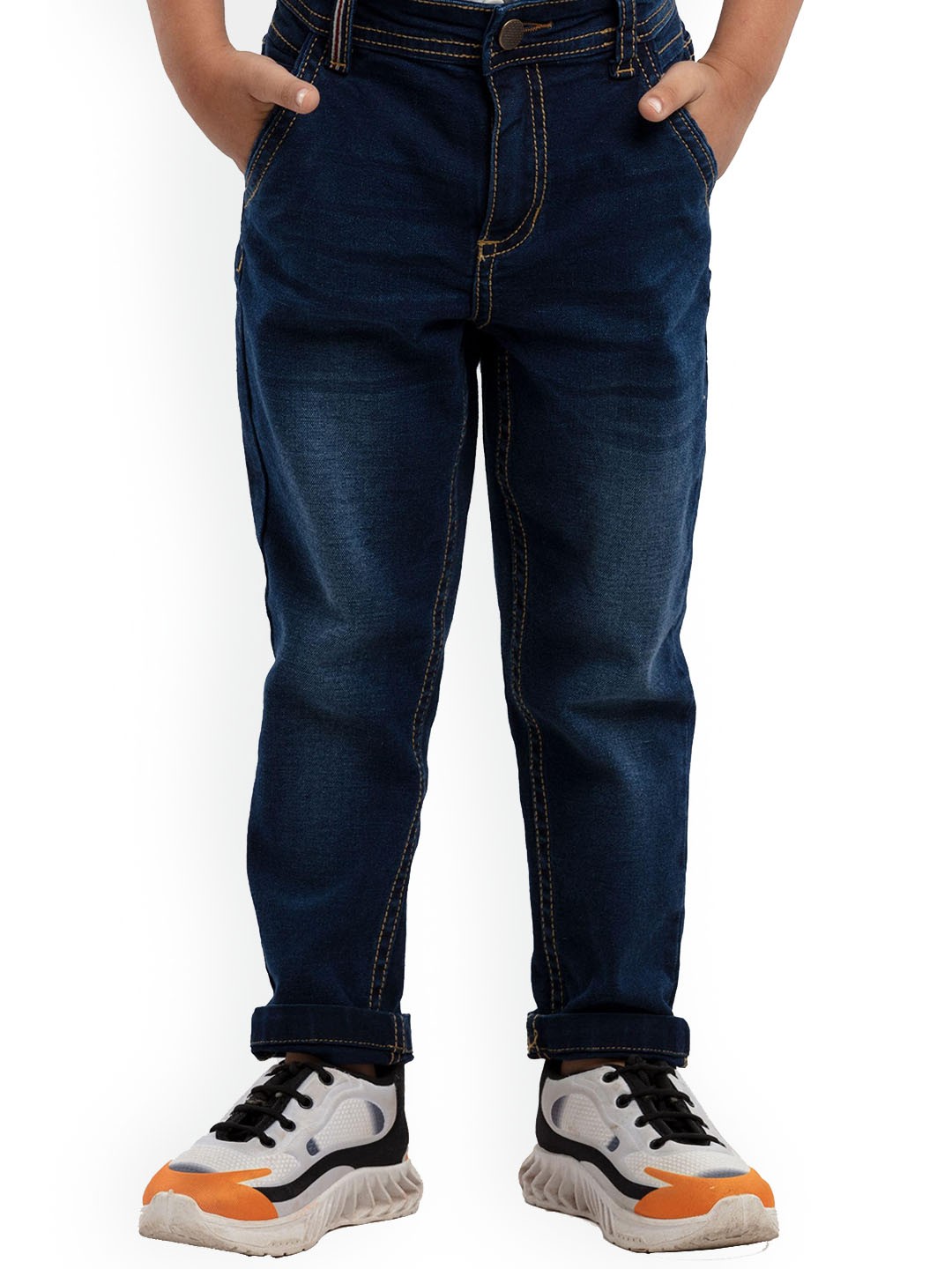 

UNDER FOURTEEN ONLY Boys Navy Blue Relaxed Fit Low Distress Light Fade Jeans