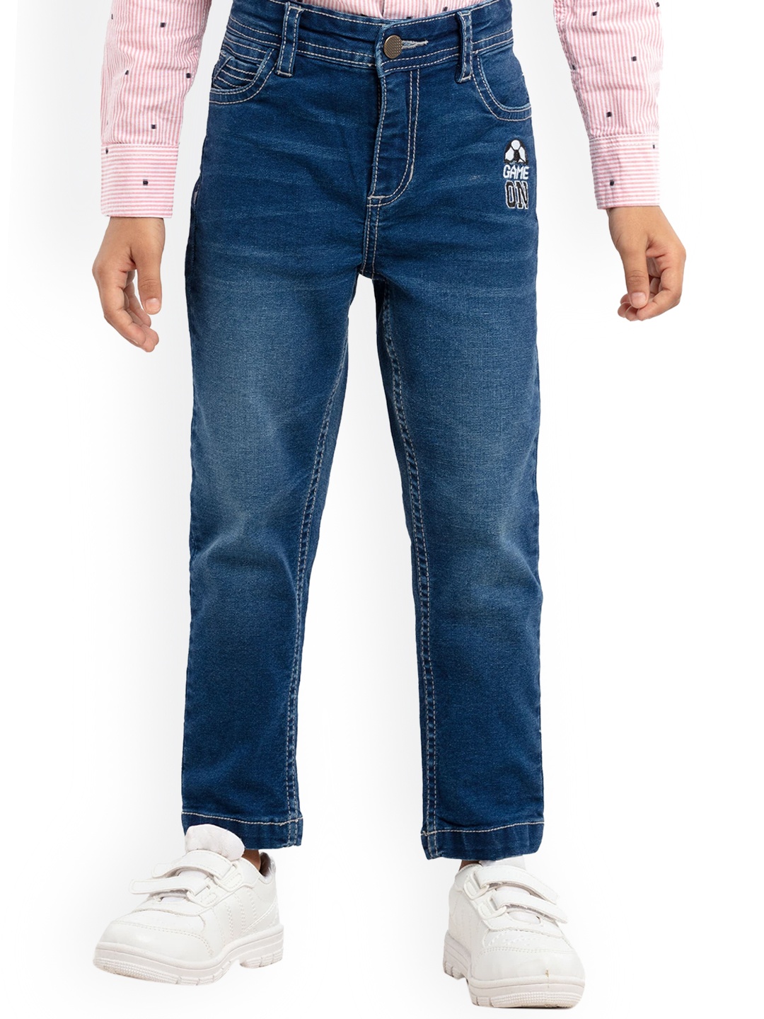 

UNDER FOURTEEN ONLY Boys Navy Blue Relaxed Fit Light Fade Jeans