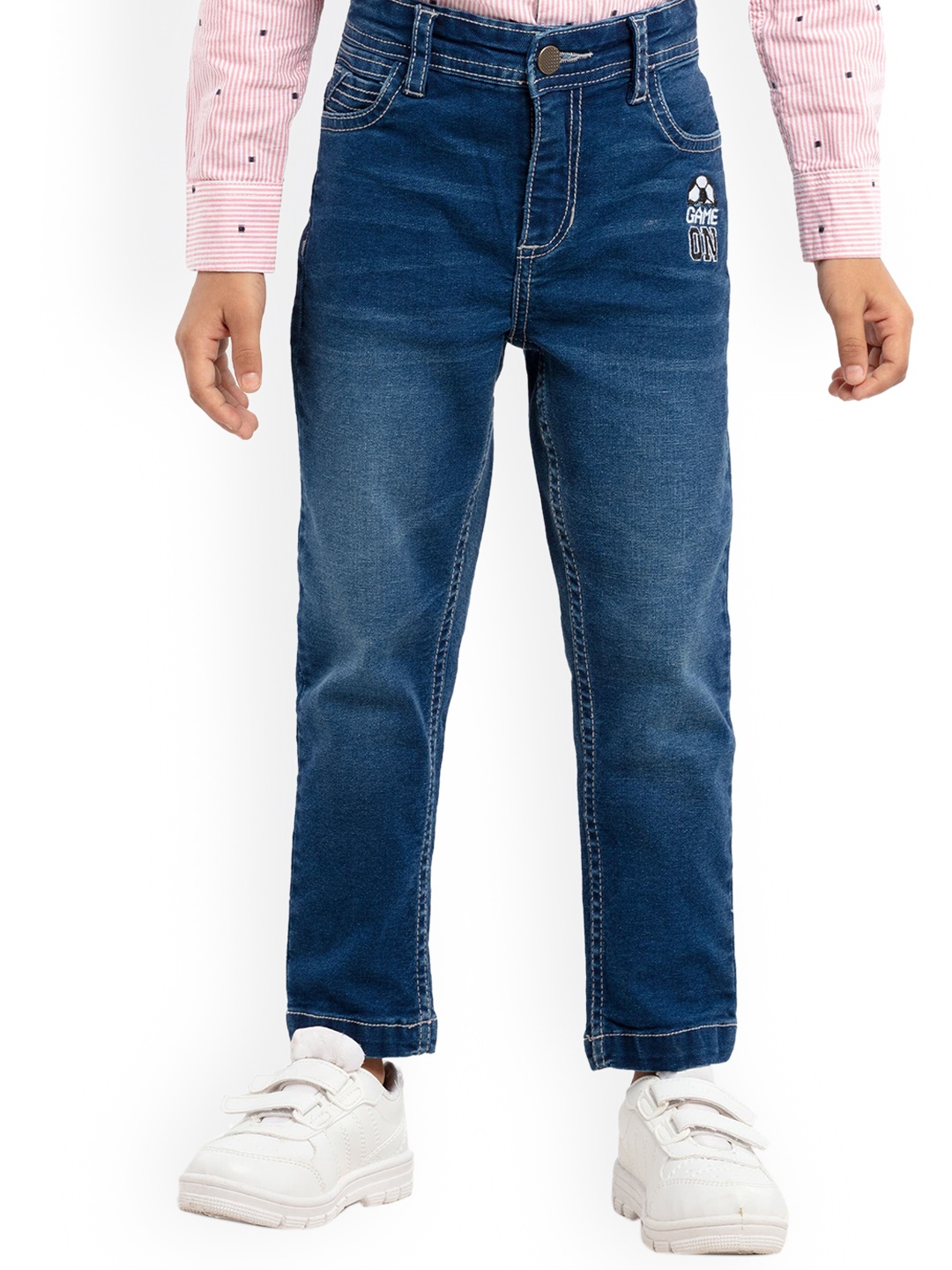 

UNDER FOURTEEN ONLY Boys Navy Blue Slim Fit Cropped Jeans