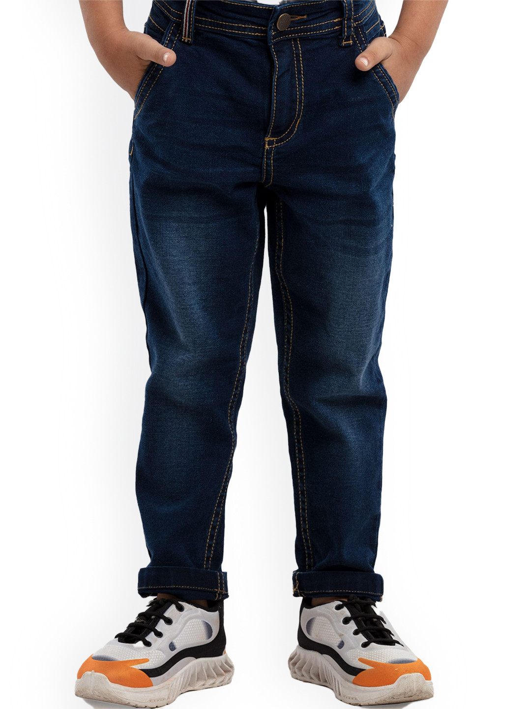 

UNDER FOURTEEN ONLY Boys Navy Blue Slim Fit Low Distress Light Fade Jeans