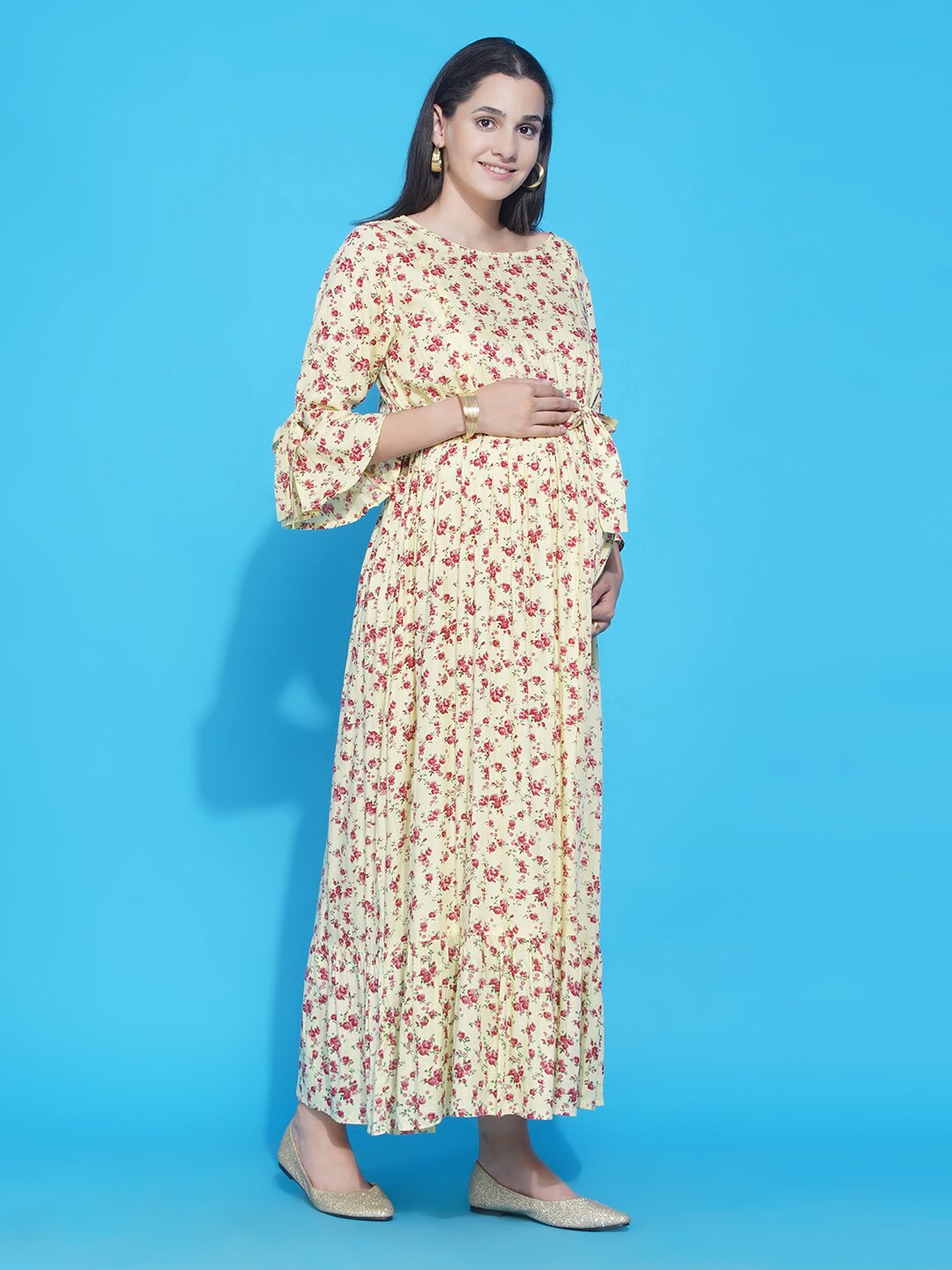 

Mine4Nine Women Multicoloured Floral Maternity Maxi Dress, Multi