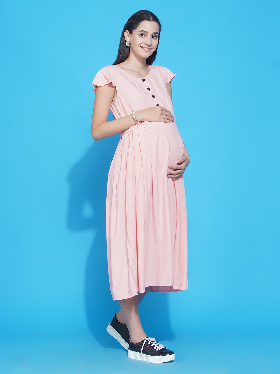 

Mine4Nine Women Pink Maternity Midi Dress