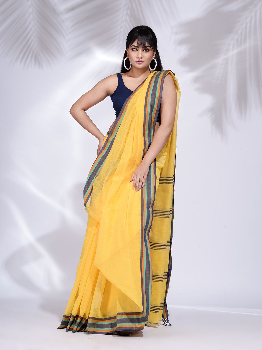 

Charukriti Yellow & Orange Woven Design Pure Cotton Saree