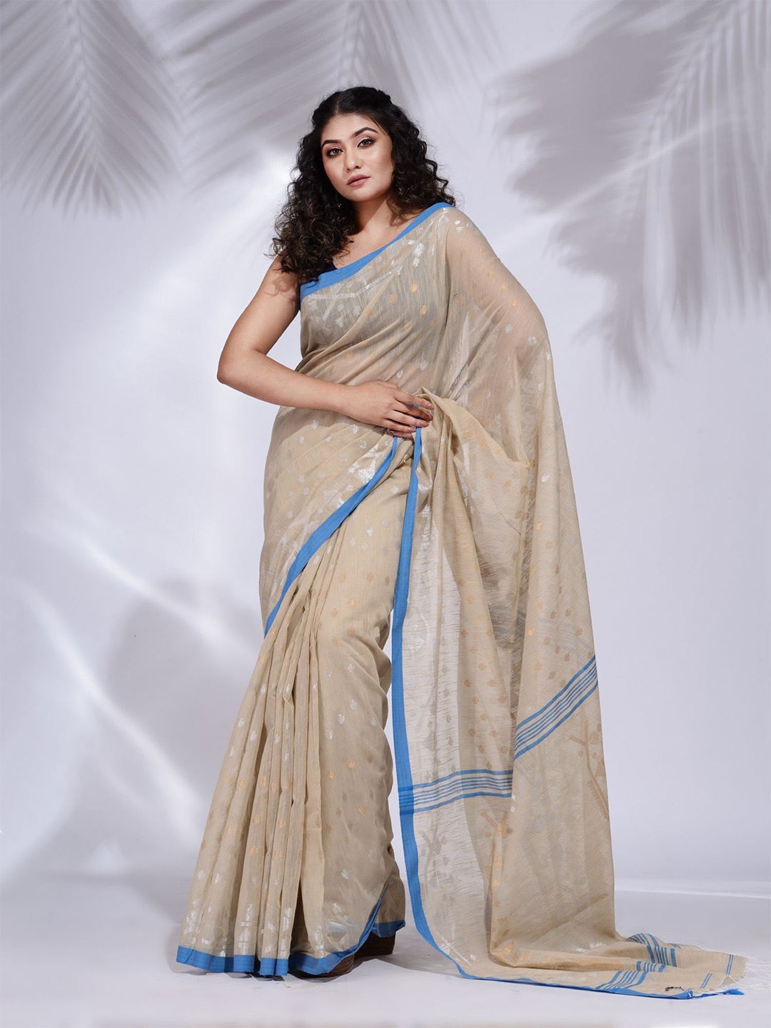 

Charukriti Ethnic Motifs Woven Design Pure Cotton Saree, Beige