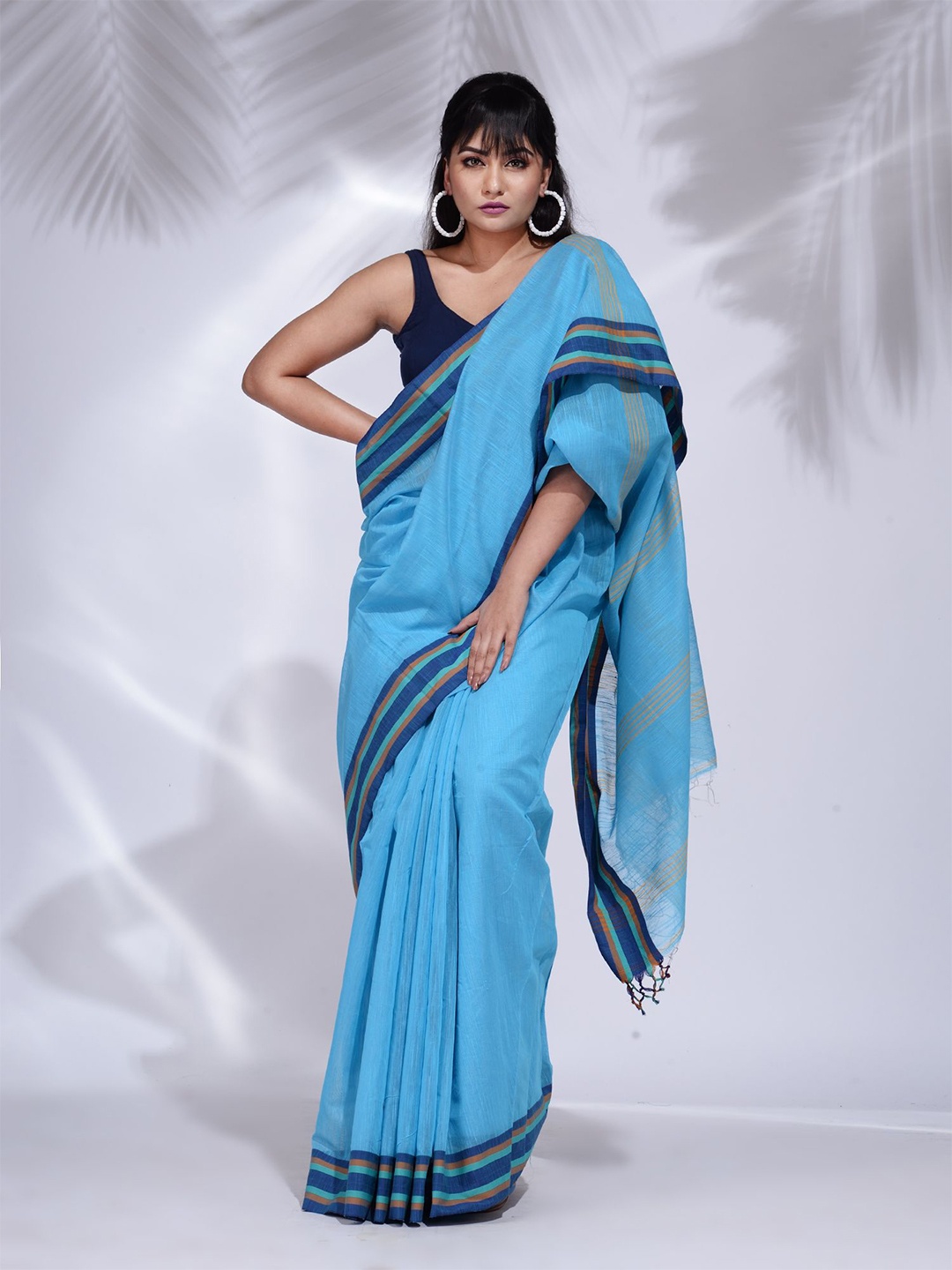 

Charukriti Blue & Beige Pure Cotton Saree