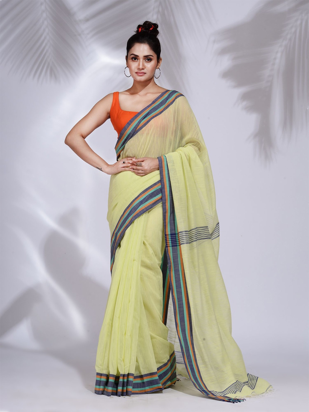 

Charukriti Striped Border Pure Cotton Saree, Green